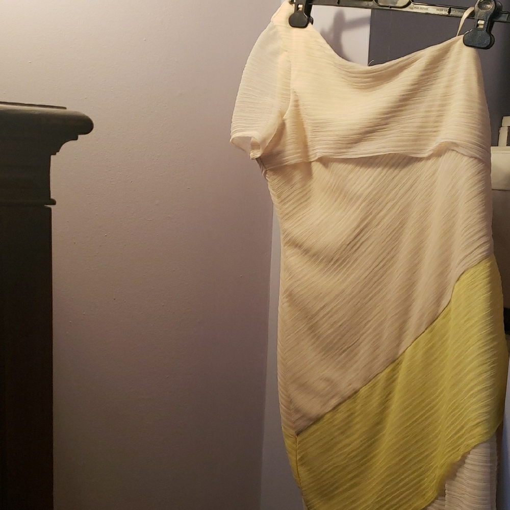 BCBGeneration One Shoulder Dress in Cream and Yellow